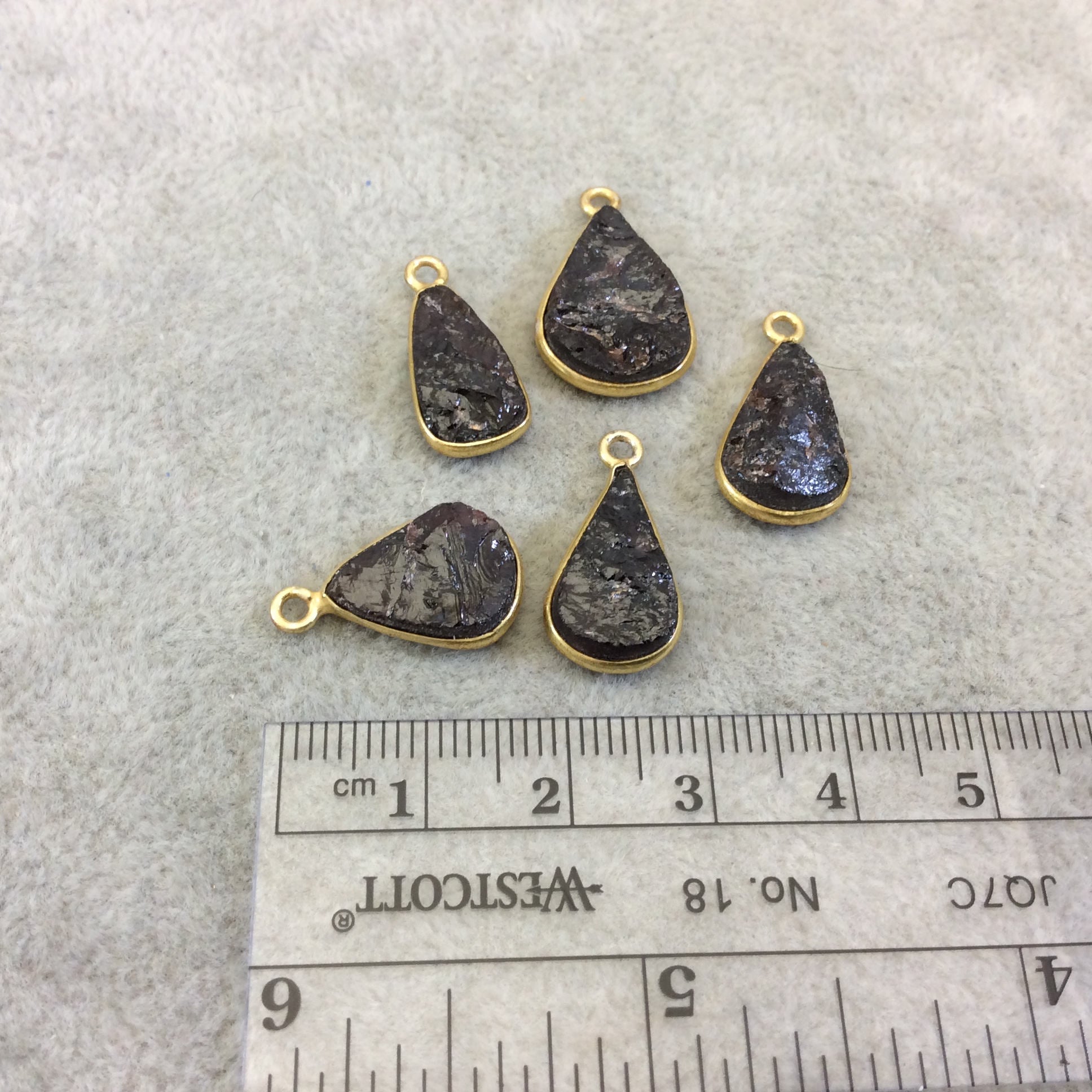 Jeweler's Lot OOAK Gold Plated Dark Natural Raw Garnet Five Flat Back Assorted Free Form Copper Bezel Pendants "RG11" 14-17mm - As Shown!