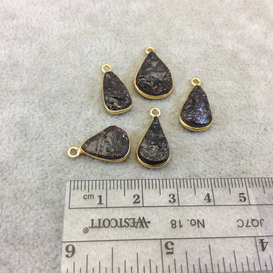 Jeweler's Lot OOAK Gold Plated Dark Natural Raw Garnet Five Flat Back Assorted Free Form Copper Bezel Pendants "RG11" 14-17mm - As Shown!