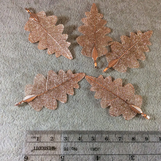 Large Rose Gold Finish Electroplated Copper Scalloped Leaf Pendant with Attached Bail - Measuring Approx. 50mm Long - Sold Individually