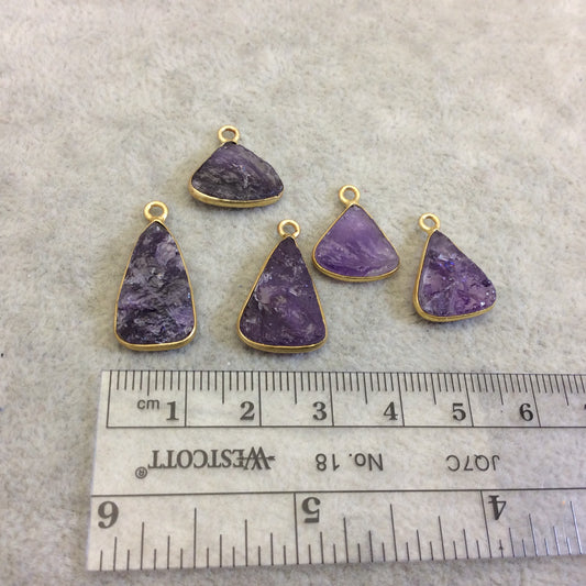 Jeweler's Lot OOAK Gold Plated Natural Raw Amethyst Five Flat Back Freeform Copper Bezel Pendants "RAM11" ~ 12-20mm Long - Sold As Shown!