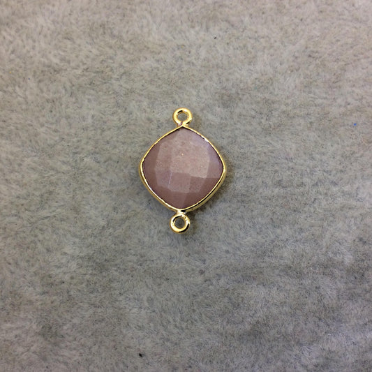 Gold Finish Faceted Peach Moonstone Diamond Shape Plated Copper Bezel Connector Component - ~ 12mm x 12mm - Sold Individually - RANDOM