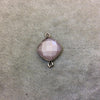 Gunmetal Finish Faceted Peach Moonstone Diamond Shape Plated Copper Bezel Connector Component - ~ 12mm x 12mm - Sold Individually - RANDOM