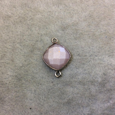 Gunmetal Finish Faceted Peach Moonstone Diamond Shape Plated Copper Bezel Connector Component - ~ 12mm x 12mm - Sold Individually - RANDOM
