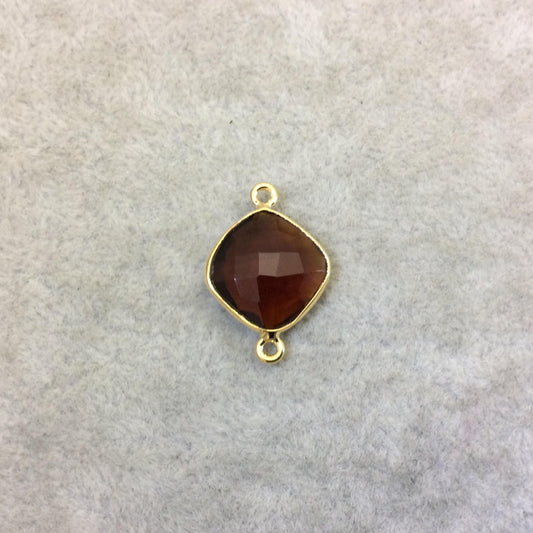 Gold Finish Faceted Root Beer Quartz (Hydro)  Diamond Shape Plated Copper Bezel Connector  ~ 12mm x 12mm - Sold Individually - RANDOM