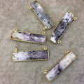 Gold Plated Faceted Natural Dendritic Opal Rectangle/Bar Shaped Bezel Connector  ~ 10mm x 40mm - Sold Individually, Chosen Randomly