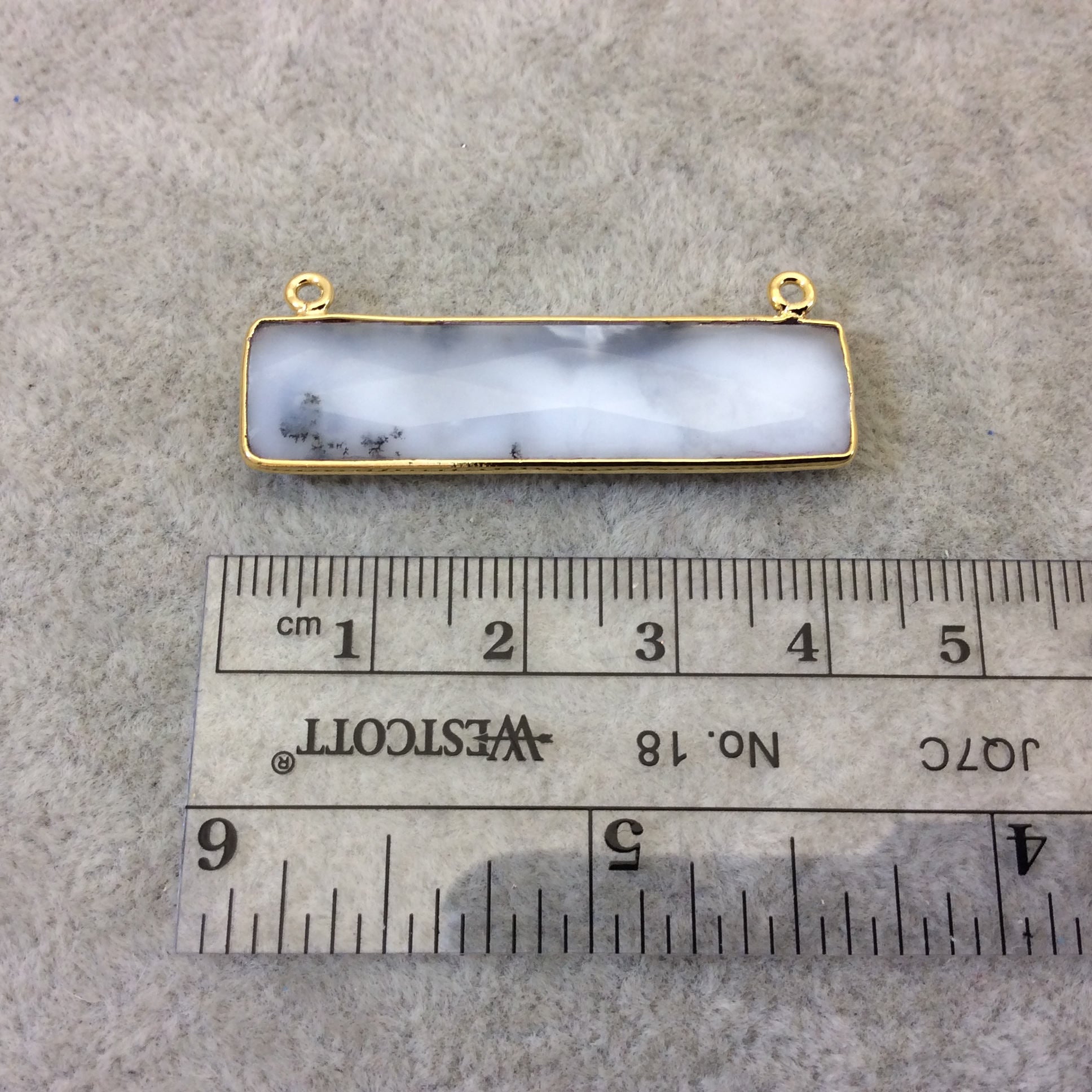 Gold Plated Faceted Natural Dendritic Opal Rectangle/Bar Shaped Bezel Connector  ~ 10mm x 40mm - Sold Individually, Chosen Randomly