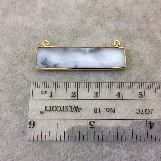 Gold Plated Faceted Natural Dendritic Opal Rectangle/Bar Shaped Bezel Connector  ~ 10mm x 40mm - Sold Individually, Chosen Randomly