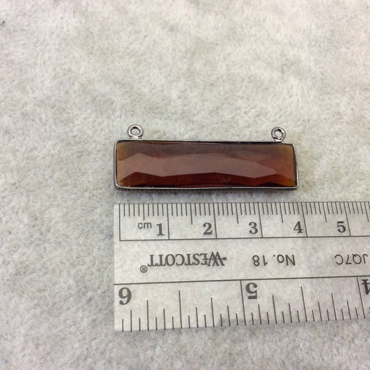 Gunmetal Plated Faceted Root Beer Quartz (Hydro) Rectangle/Bar Shaped Bezel Connector  ~ 10mm x 40mm - Sold Individually, Chosen Randomly