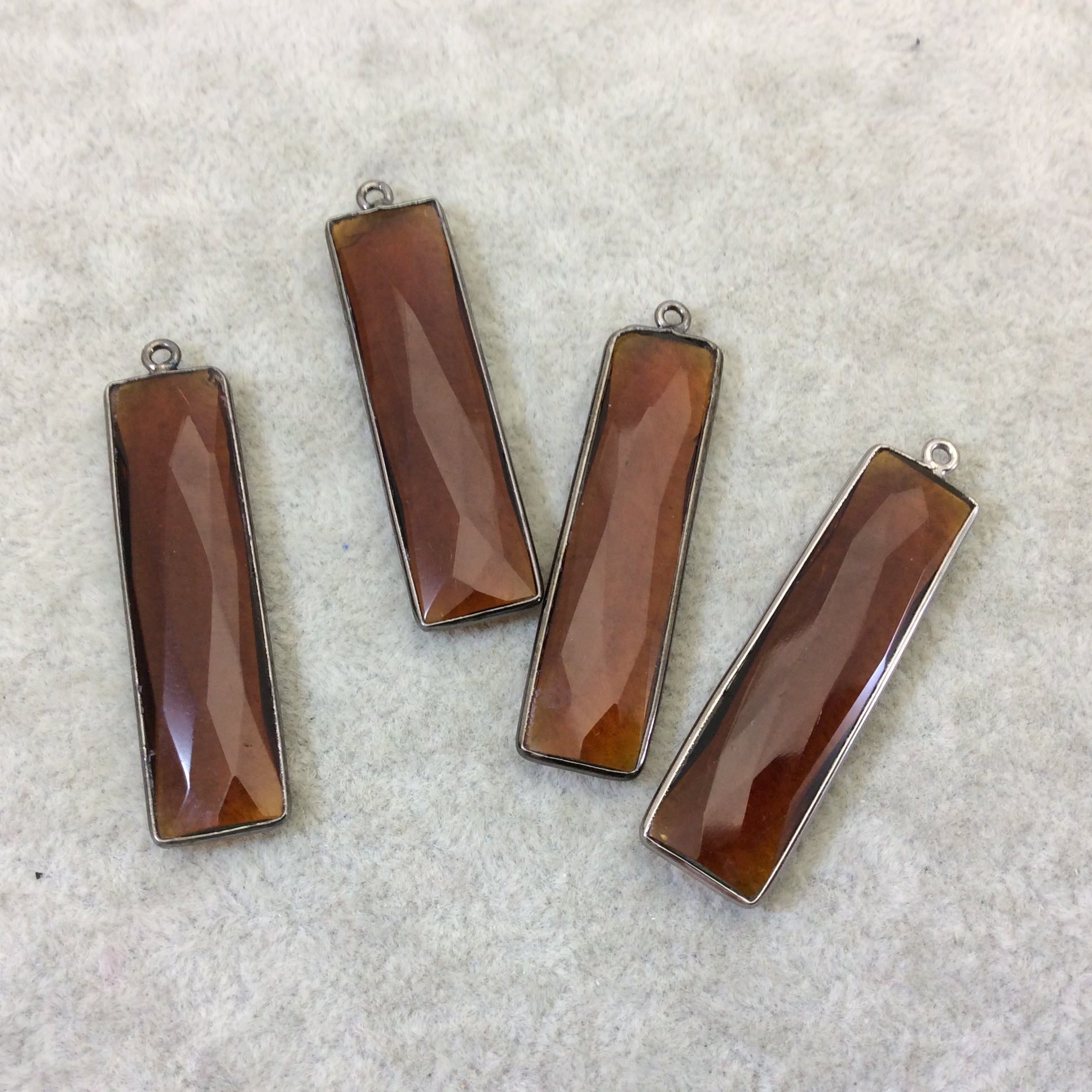 Gunmetal Plated Faceted Root Beer Quartz (Hydro) Rectangle/Bar Shaped Bezel Pendant  ~ 10mm x 40mm - Sold Individually, Chosen Randomly
