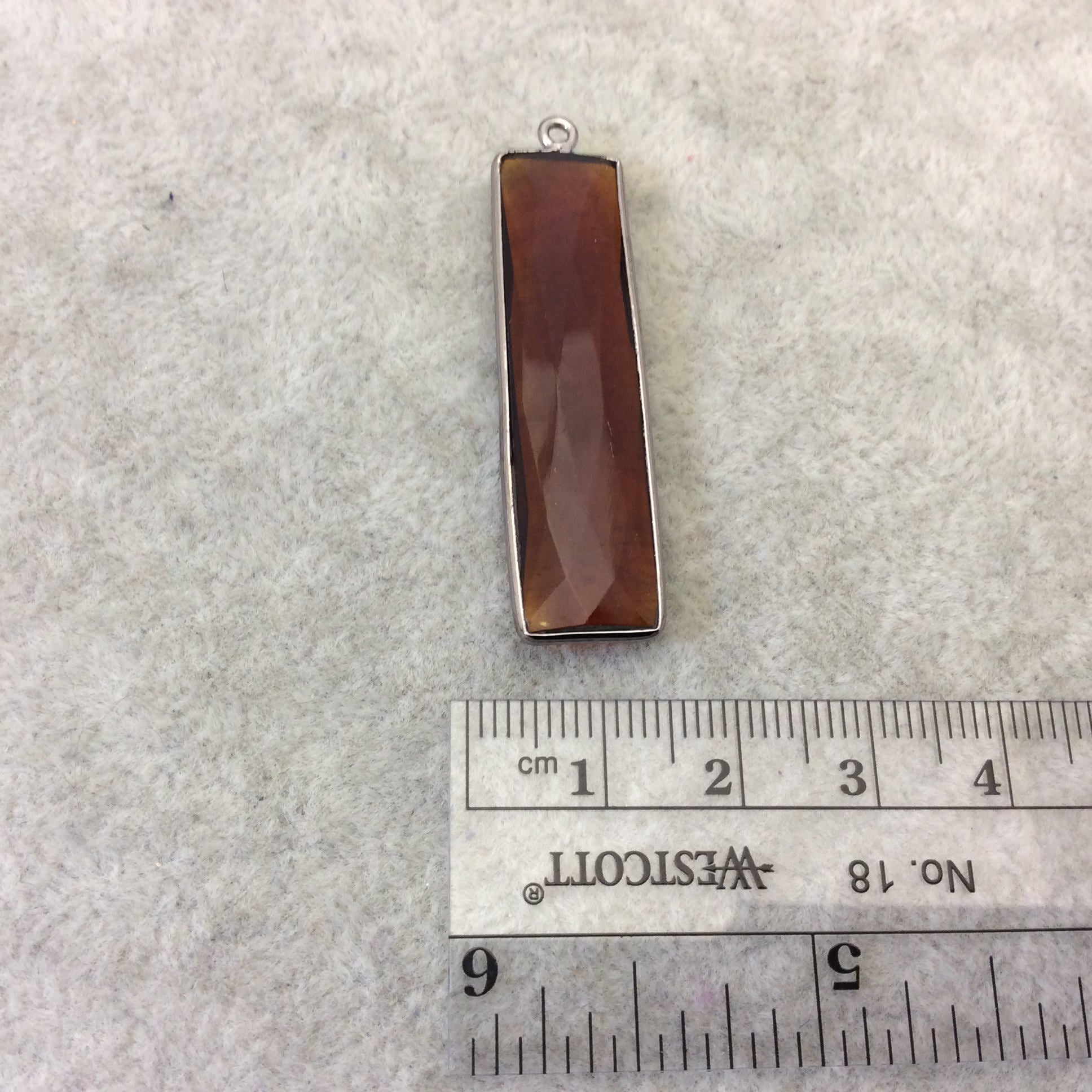 Gunmetal Plated Faceted Root Beer Quartz (Hydro) Rectangle/Bar Shaped Bezel Pendant  ~ 10mm x 40mm - Sold Individually, Chosen Randomly