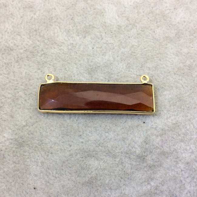 Gold Plated Faceted Root Beer Quartz (Hydro) Rectangle/Bar Shaped Bezel Connector  ~ 10mm x 40mm - Sold Individually, Chosen Randomly
