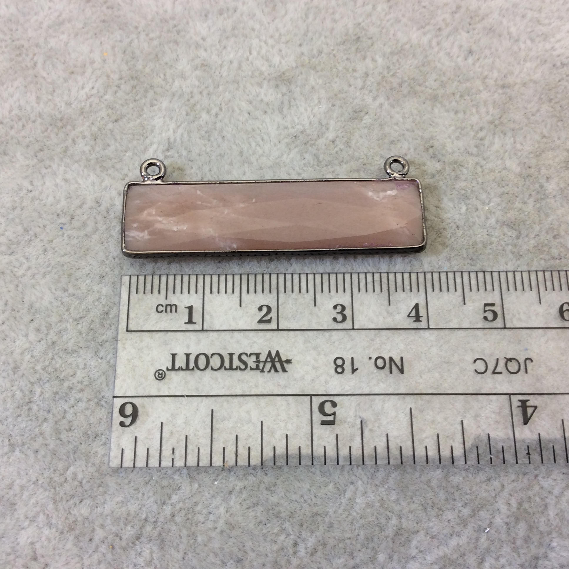 Gunmetal Plated Faceted Natural Peach Moonstone Rectangle/Bar Shaped Bezel Connector  ~ 10mm x 40mm - Sold Individually, Chosen Randomly