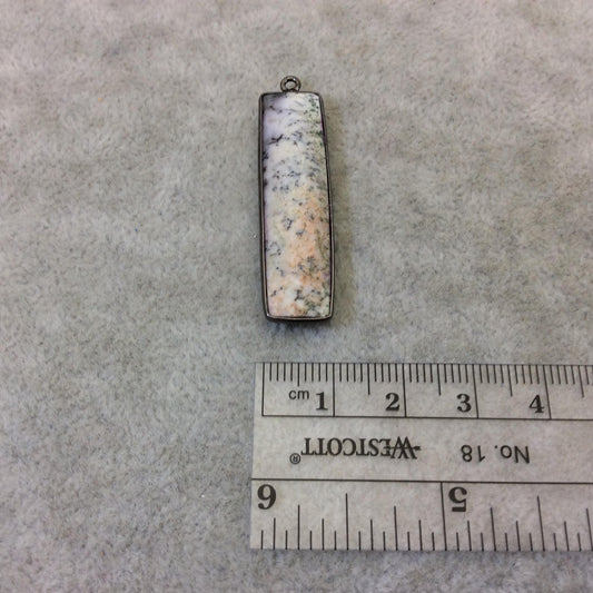 Gunmetal Plated Faceted Natural Dendritic Opal Rectangle/Bar Shaped Bezel Pendant  ~ 10mm x 40mm - Sold Individually, Chosen Randomly