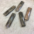 Labradorite Bezel | Gunmetal Plated Faceted Natural Rainbow Rectangle/Bar Shaped Pendant - ~ 10mm x 40mm -Sold Individually, Chosen Randomly