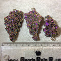 Gold Electoplated Freeform Shaped Pink/Purple Confetti Druzy Focal Pendant - Measuring 35-45mm, Approx. - Sold Individually, Chosen Random
