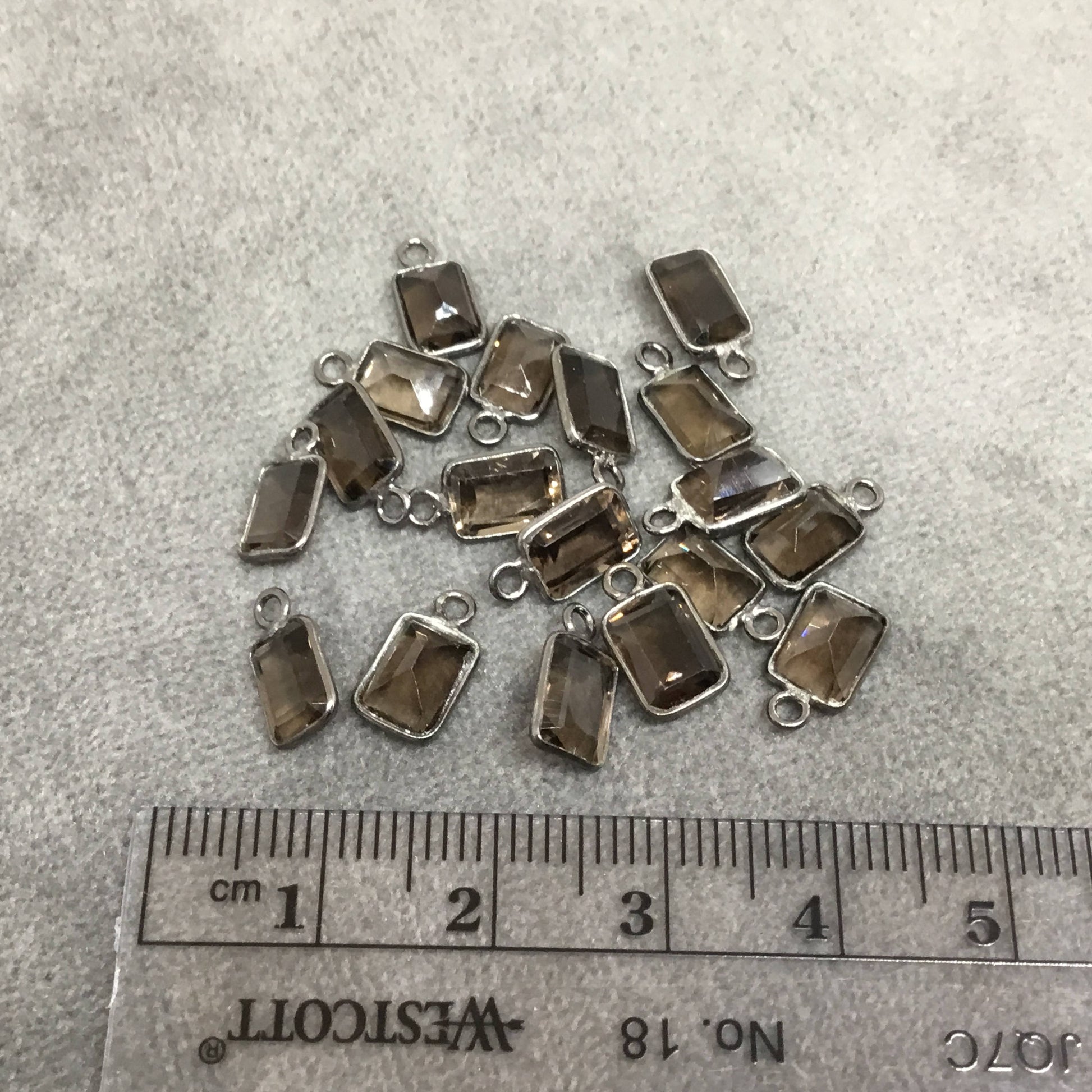 BULK PACK of Six (6) Gunmetal Sterling Silver Pointed/Cut Stone Faceted Rectangle Shaped Smoky Quartz Bezel Pendants - Measuring 5mm x 7mm