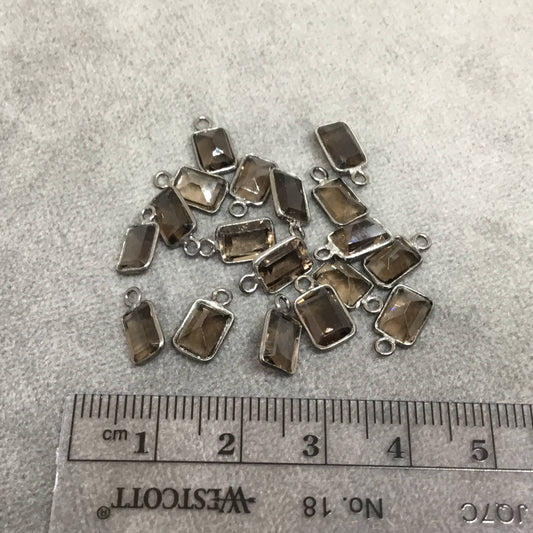 BULK PACK of Six (6) Gunmetal Sterling Silver Pointed/Cut Stone Faceted Rectangle Shaped Smoky Quartz Bezel Pendants - Measuring 5mm x 7mm