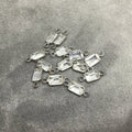 BULK PACK of Six (6) Gunmetal Sterling Silver Pointed/Cut Stone Faceted Rectangle Shaped Clear Quartz Bezel Connectors - Measuring 4mm x 6mm