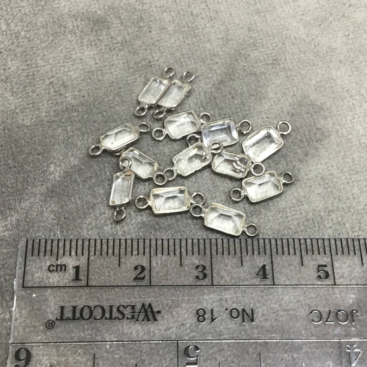 BULK PACK of Six (6) Gunmetal Sterling Silver Pointed/Cut Stone Faceted Rectangle Shaped Clear Quartz Bezel Connectors - Measuring 4mm x 6mm
