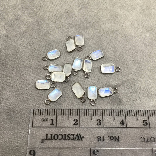 BULK PACK of Six (6) Gunmetal Sterling Silver Pointed/Cut Stone Faceted Rectangle Shaped Moonstone Bezel Pendants - Measuring 4mm x 6mm