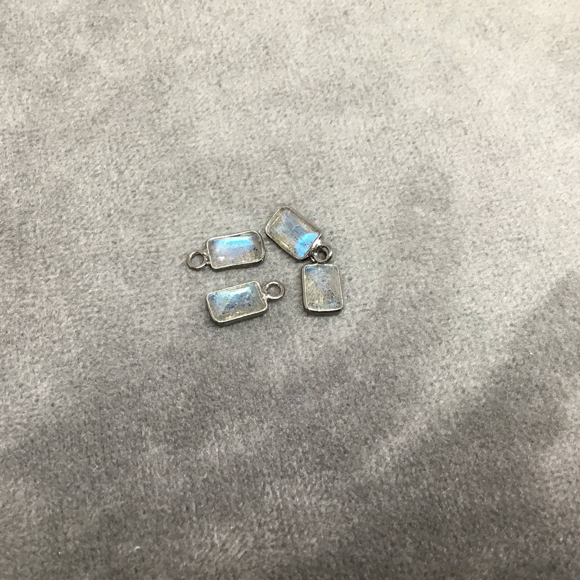 Labradorite Bezel | Gunmetal Sterling Silver Pointed/Cut Stone Faceted Rectangle Shaped Pendants - Meas 4mm x 6mm- BULK PACK of Six (6)