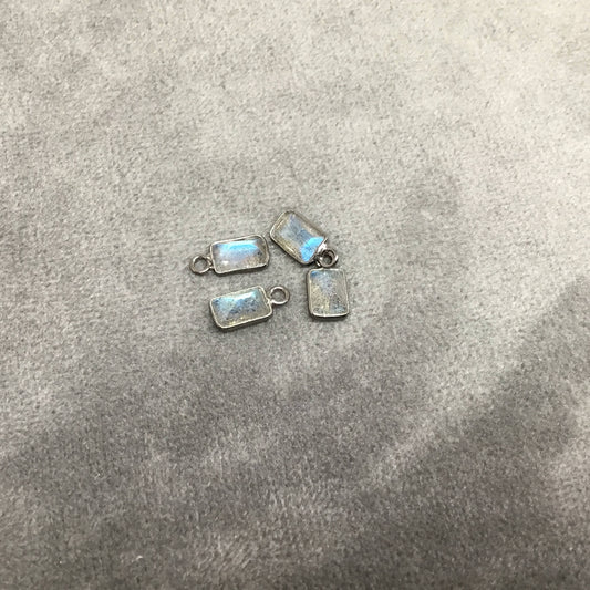 Labradorite Bezel | Gunmetal Sterling Silver Pointed/Cut Stone Faceted Rectangle Shaped Pendants - Meas 4mm x 6mm- BULK PACK of Six (6)
