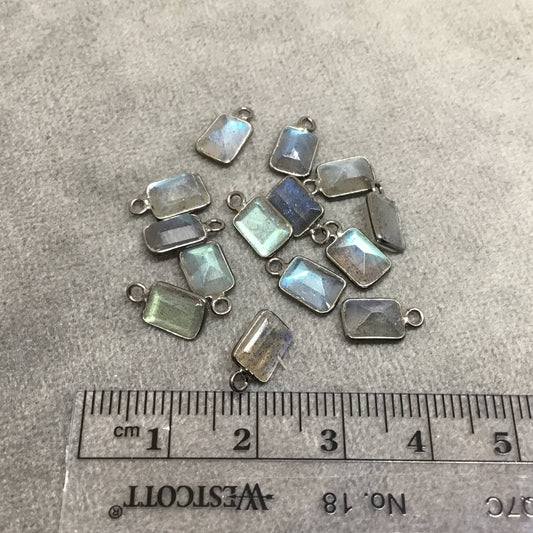Labradorite Bezel | Gunmetal Sterling Silver Pointed/Cut Stone Faceted Rectangle Shaped Pendants - Meas 5mm x 7mm - BULK PACK of Six (6)