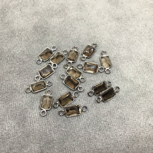 BULK PACK of Six (6) Gunmetal Sterling Silver Pointed/Cut Stone Faceted Rectangle Shaped Smoky Quartz Bezel Connectors - Measuring 4mm x 6mm