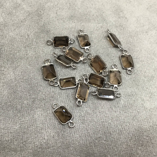 BULK PACK of Six (6) Gunmetal Sterling Silver Pointed/Cut Stone Faceted Rectangle Shaped Smoky Quartz Bezel Connectors - Measuring 5mm x 7mm