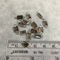 BULK PACK of Six (6) Gunmetal Sterling Silver Pointed/Cut Stone Faceted Rectangle Shaped Smoky Quartz Bezel Connectors - Measuring 5mm x 7mm
