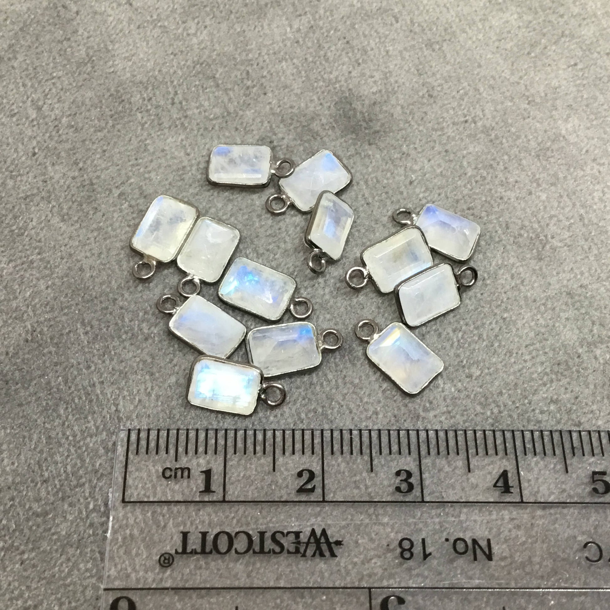 Moonstone Bezel | BULK PACK of Six (6) Gunmetal Sterling Silver Pointed Cut Stone Faceted Rectangle Shaped Pendants - Measuring 5mm x 7mm