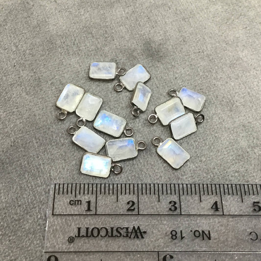 Moonstone Bezel | BULK PACK of Six (6) Gunmetal Sterling Silver Pointed Cut Stone Faceted Rectangle Shaped Pendants - Measuring 5mm x 7mm