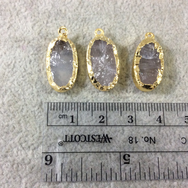 Jeweler's Lot  of Three Gold Electroformed Natural Rough Rose Quartz Freeform Pendants "RQE20"- ~  18mm - 19mm Long - Quality Raw Gemstone