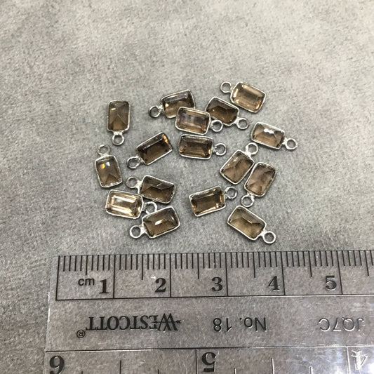 BULK PACK of Six (6) Gunmetal Sterling Silver Pointed/Cut Stone Faceted Rectangle Shaped Smoky Quartz Bezel Pendants - Measuring 4mm x 6mm
