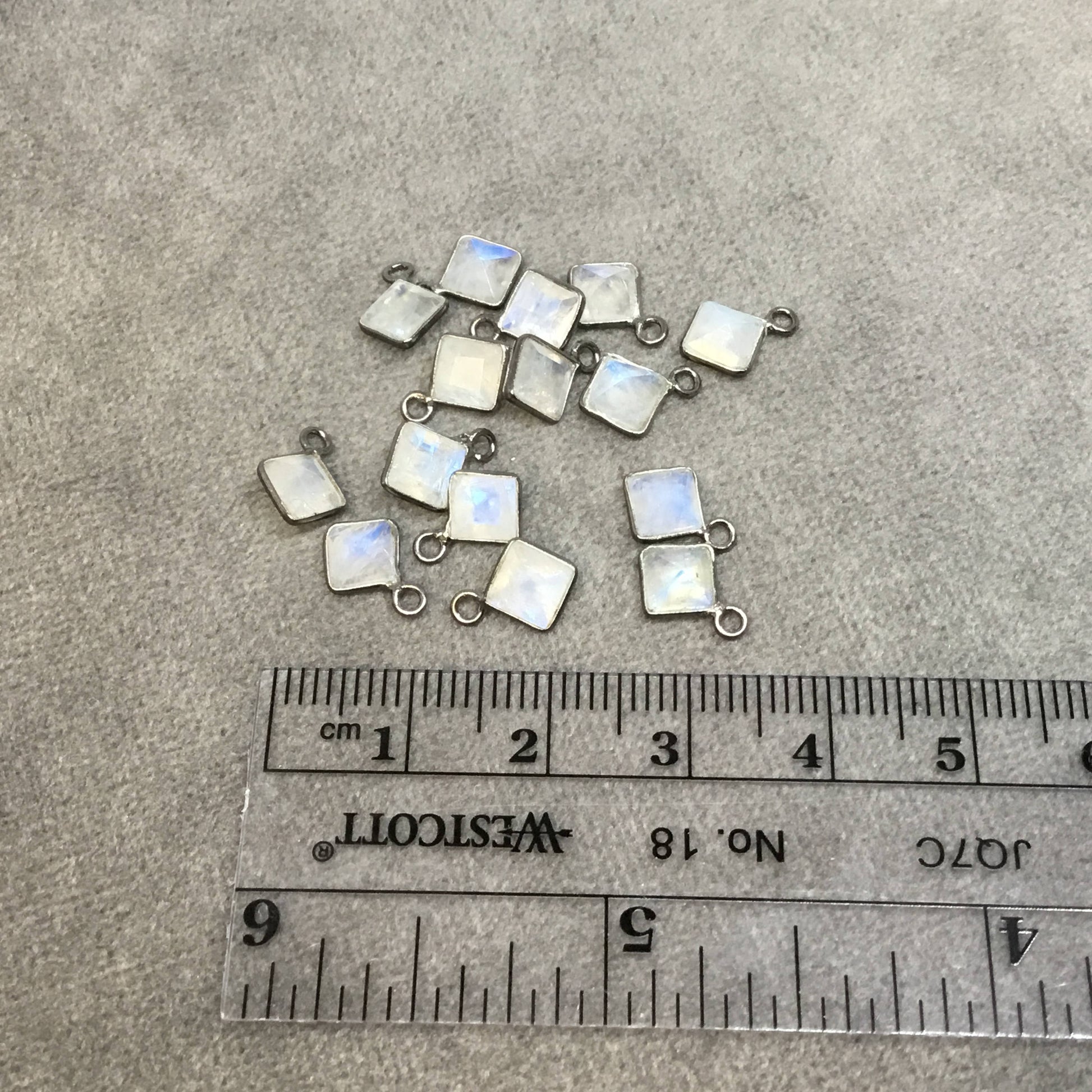 BULK PACK of Six (6) Gunmetal Sterling Silver Pointed/Cut Stone Faceted Diamond Shaped Moonstone Bezel Pendants - Measuring 5mm x 5mm