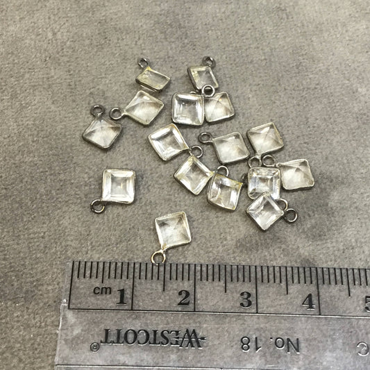BULK PACK of Six (6) Gunmetal Sterling Silver Pointed/Cut Stone Faceted Diamond Shaped Clear Quartz Bezel Pendants - Measuring 5mm x 5mm