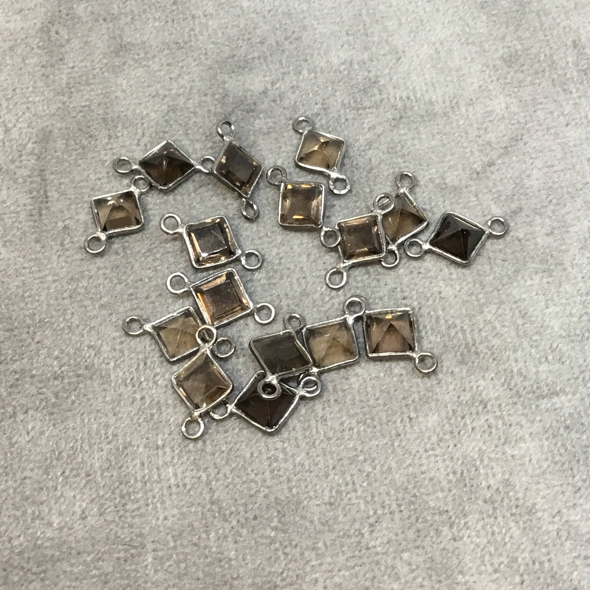 BULK PACK of Six (6) Gunmetal Sterling Silver Pointed/Cut Stone Faceted Diamond Shaped Smoky Quartz Bezel Connectors - Measuring 5mm x 5mm