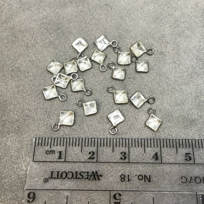 Clear Quartz Bezel | BULK PACK of Six (6) Gunmetal Sterling Silver Pointed Cut Stone Faceted Diamond Shaped Pendants - Measuring 4mm x 4mm