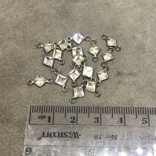 BULK PACK of Six (6) Gunmetal Sterling Silver Pointed/Cut Stone Faceted Diamond Shaped Clear Quartz Bezel Connectors - Measuring 4 x 4mm