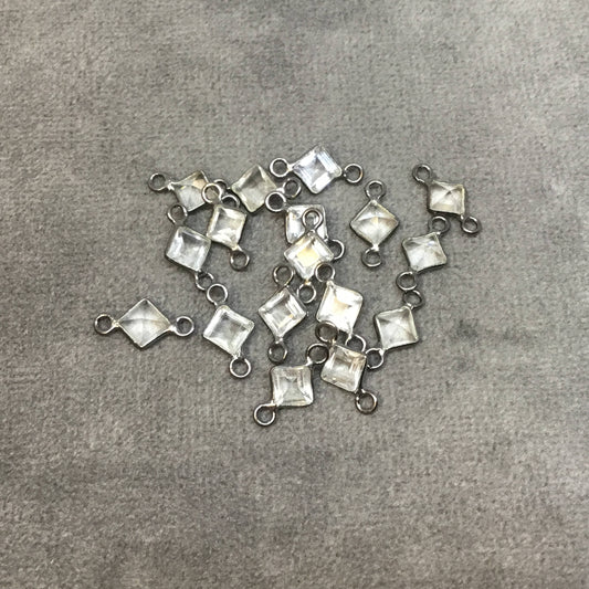 BULK PACK of Six (6) Gunmetal Sterling Silver Pointed/Cut Stone Faceted Diamond Shaped Clear Quartz Bezel Connectors - Measuring 4 x 4mm
