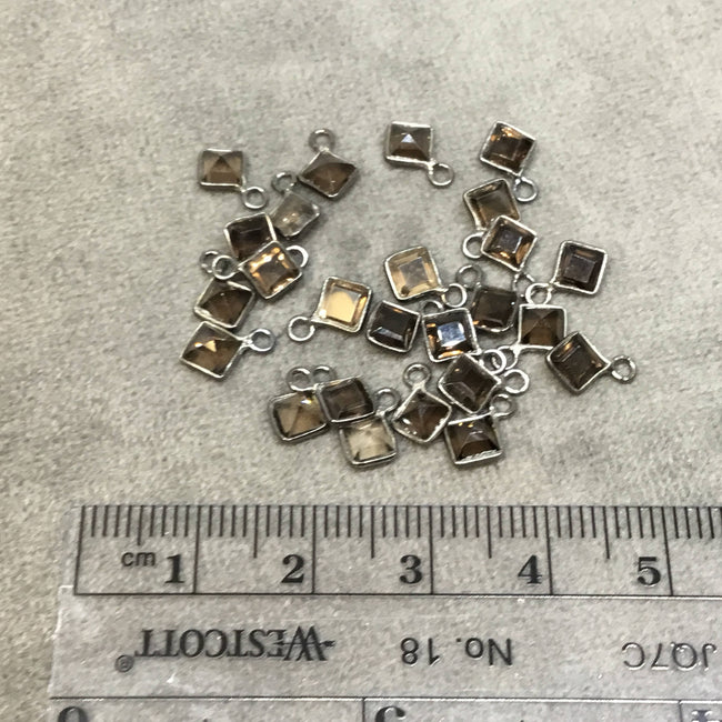BULK PACK of Six (6) Gunmetal Sterling Silver Pointed/Cut Stone Faceted Diamond Shaped Smoky Quartz Bezel Pendants - Measuring 4mm x 4mm