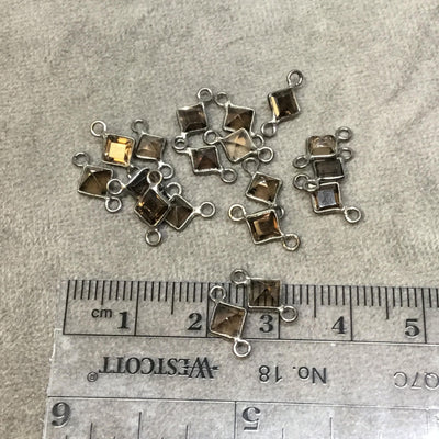 BULK PACK of Six (6) Gunmetal Sterling Silver Pointed/Cut Stone Faceted Diamond Shaped Smoky Quartz Bezel Connectors - Measuring 4mm x 4mm