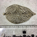 Oxidized Gold Plated Leaf Shaped Inlaid Plated Copper Base Metal Focal Pendant - Measuring 55mm x 82mm  - Sold Individually