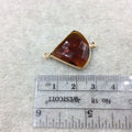 Gold Plated Faceted Natural Hydro Root Beer Quartz Fan Shape Bezel Connector - Measures ~ 20-22mm x 20-22mm - Sold Individually, At Random