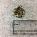 21mm x 21mm Oxidized Gold Plated Rustic Cast Copper Round Flower/Emblem Shaped Pendant w/ Attached Ring  - Sold Individually (CR-10)