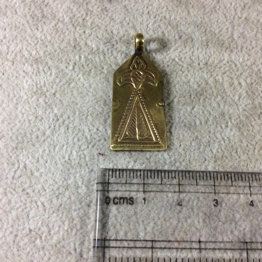16mm x 32mm Oxidized Gold Plated Rustic Copper Embossed Shield/Emblem Shaped Pendant w/ Attached Ring  - Sold Individually (CR-12)