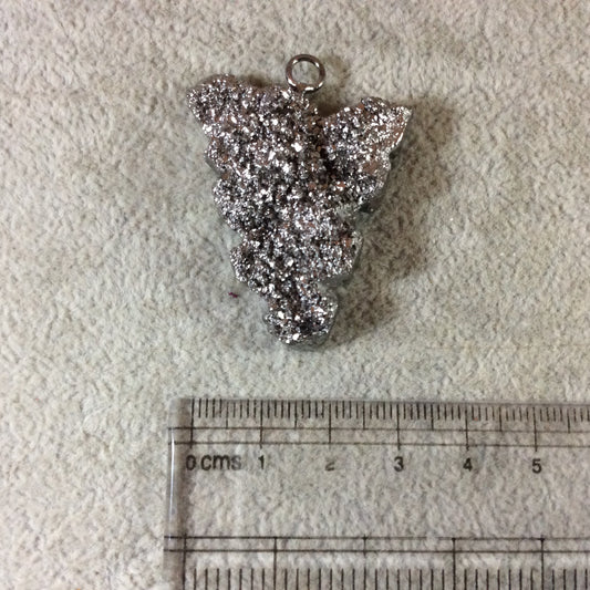 OOAK Silver Electoplated Freeform Shaped Silver Confetti Druzy Focal Pendant - Measuring ~ 35mm x 40mm - Sold Individually, Chosen Random