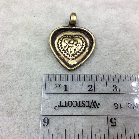 3/4" Oxidized Gold Plated Rustic Hanuman Monkey Copper Heart Shaped God/Deity Pendant with Attached Ring  - 20mm x 20mm, Approximately
