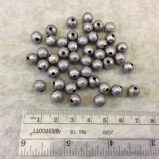 8mm Sandblasted Stardust Finish Gunmetal Base Metal Round/Ball Beads with 1.5mm Holes - Loose, Sold in Pre-Packed Bags of 45 Beads