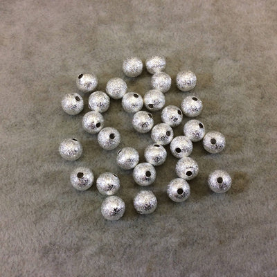 8mm Sandblasted Stardust Finish Bright Silver Base Metal Round/Ball Beads with 1.5mm Holes - Loose, Sold in Pre-Packed Bags of 45 Beads